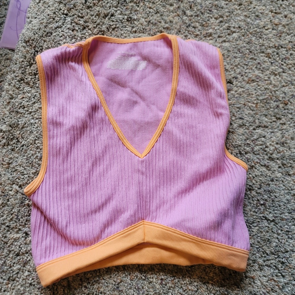 No Boundaries Womens Purple Orange Ribbed V-Neck Crop Tank Top Y2K Soft Size M